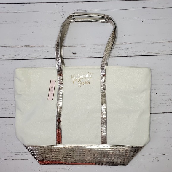 Black Friday STEAL! Holidays NWT Victoria's Secret Silver Sequin Boat Tote Bag🤍 - Picture 1 of 4